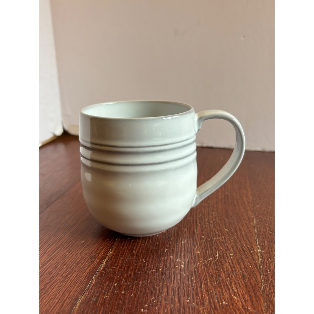 Juliska Stoneware Coffee Mug Ribbed Beehive Texture Light Grey Ceramic Cup